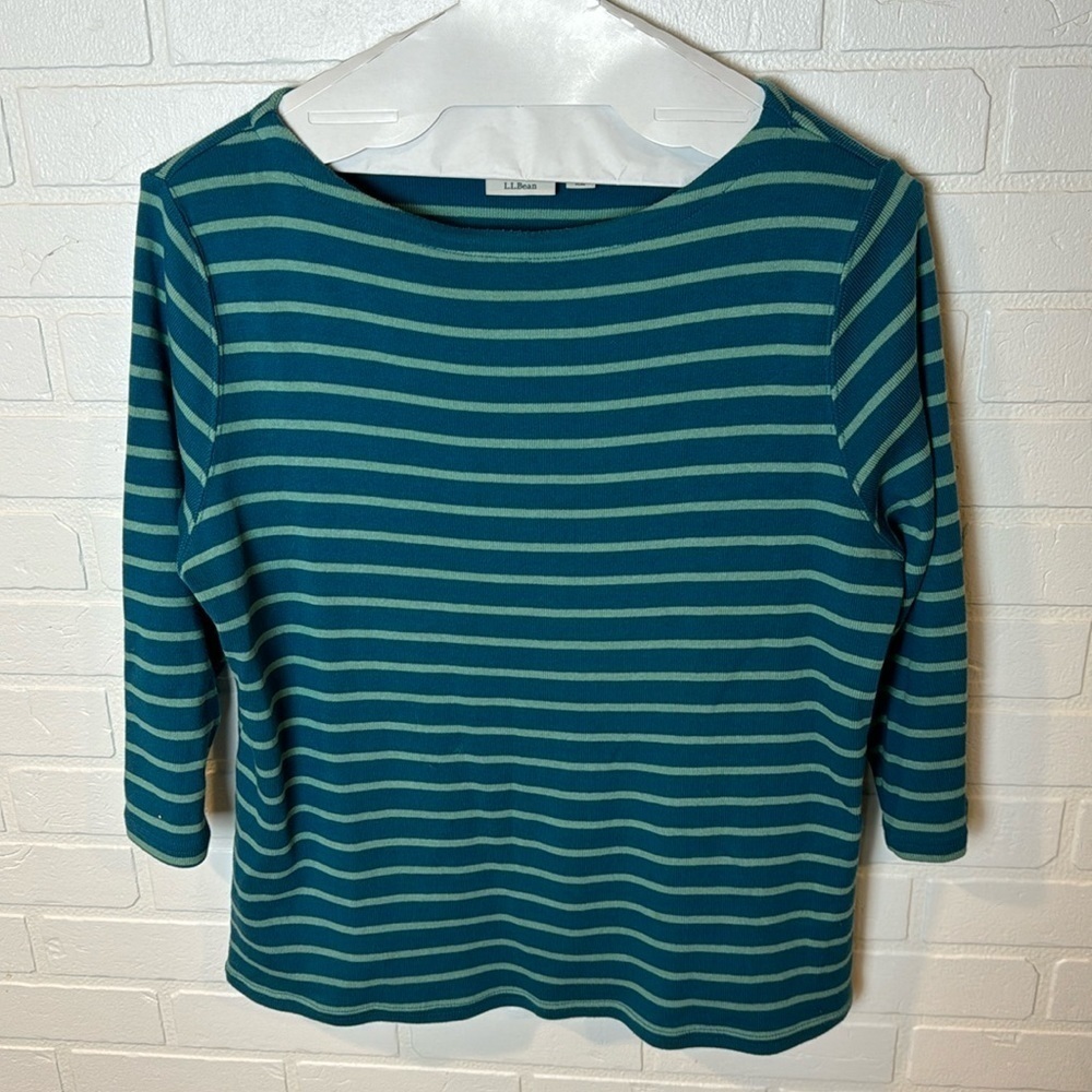 LL Bean blue and green scoop neck 100% cotton shirt